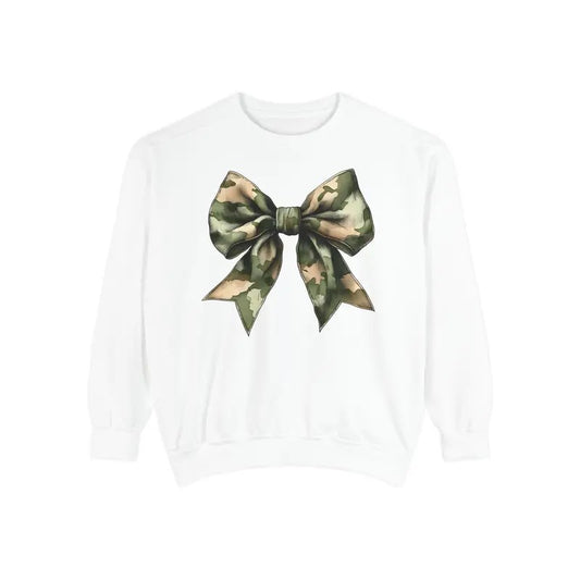 Camo Bow Sweatshirt Comfort Colors, Hunting Sweater Womenswear Crewneck