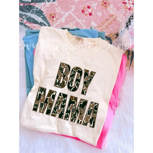 Camo Boy Mama T shirt  | Ivory comfort colors t shirt