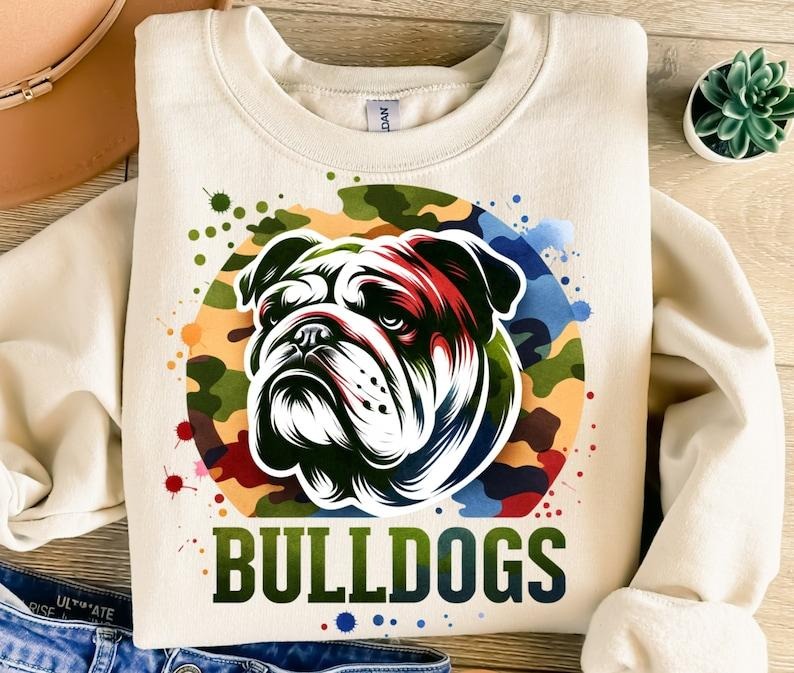 Camo Bulldogs Png,  Design, Mascot , Camouflage , Football , Sport Collar , T-Shirt Design, Digital  , DTF Menswear Top Tshirt Athletic Fitted Seamless Streetwear