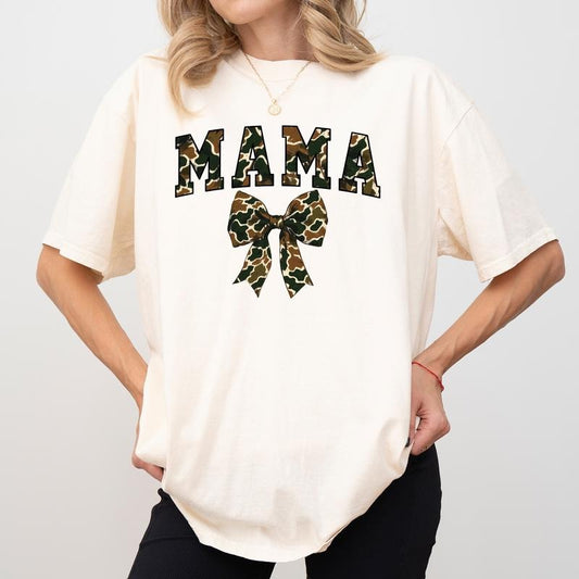 Camo Coquette Bow Mama Comfort Colors Shirt, Camo Bow T-shirt For Mom, Mama Tee, Women Clothing, Gift For Mom, Mother's Day Gift