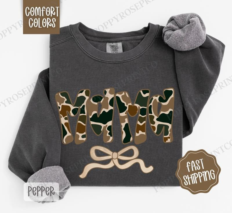 Camo Mama Comfort Colors Sweatshirt, Women's Crewneck, Cute Camo Women's Sweater