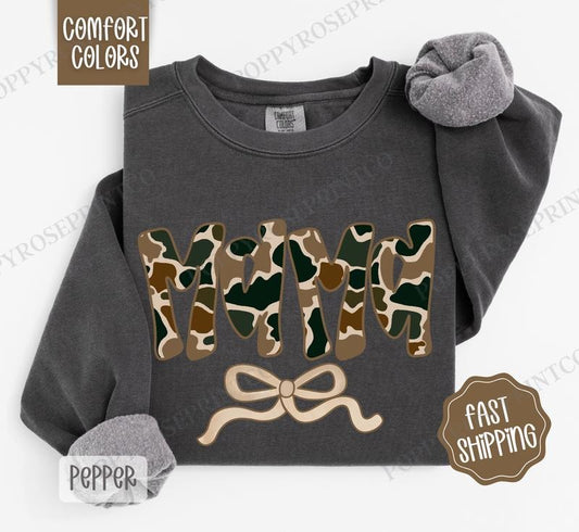 Camo Mama Comfort Colors Sweatshirt, Women's Crewneck, Cute Camo Women's Sweater