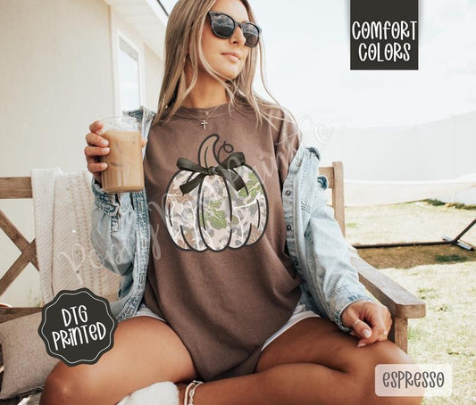 Camo Pumpkin Comfort Colors, Trendy Women's Fall Tshirt Hoodie, Sweatshirt | WearSparks.com