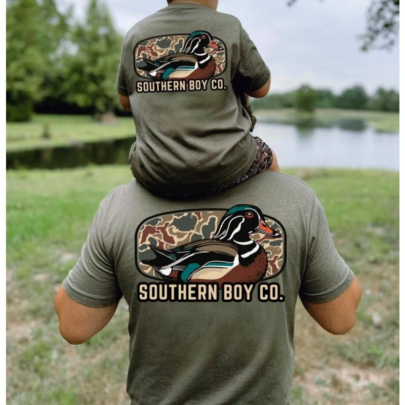 Camo Wood Duck Tee, Adult and Youth Hunting Shirt, Perfect for Waterfowl Enthusiasts
