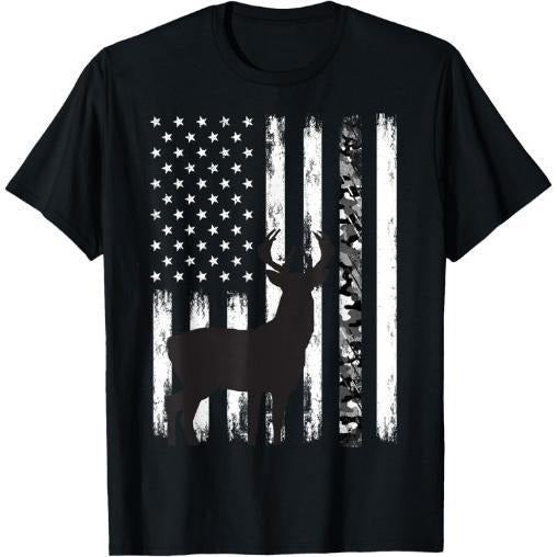 Camouflage Deer Hunting Gifts Men Dad Hunter Camo USA Flag T-Shirt Made in USA
