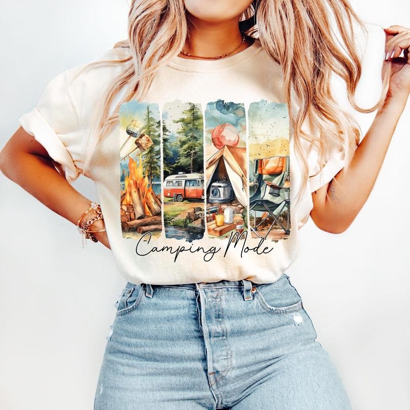 Camping Mode Shirt, Retro Summer Family Adventure Brushstroke, Outdoors, Camping Shirt, Vintage Camping Style