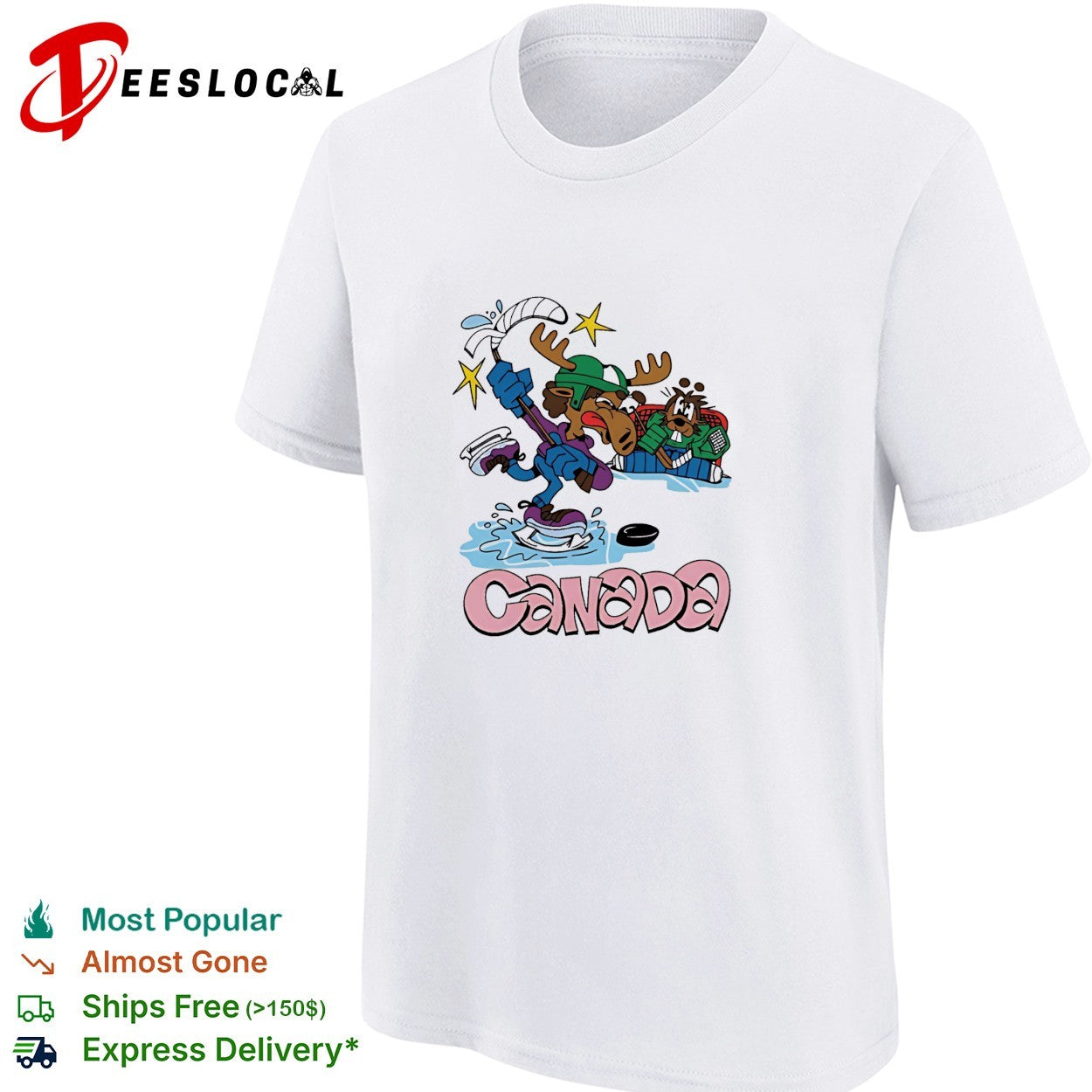 Canada moose playing hockey against beaver shirt