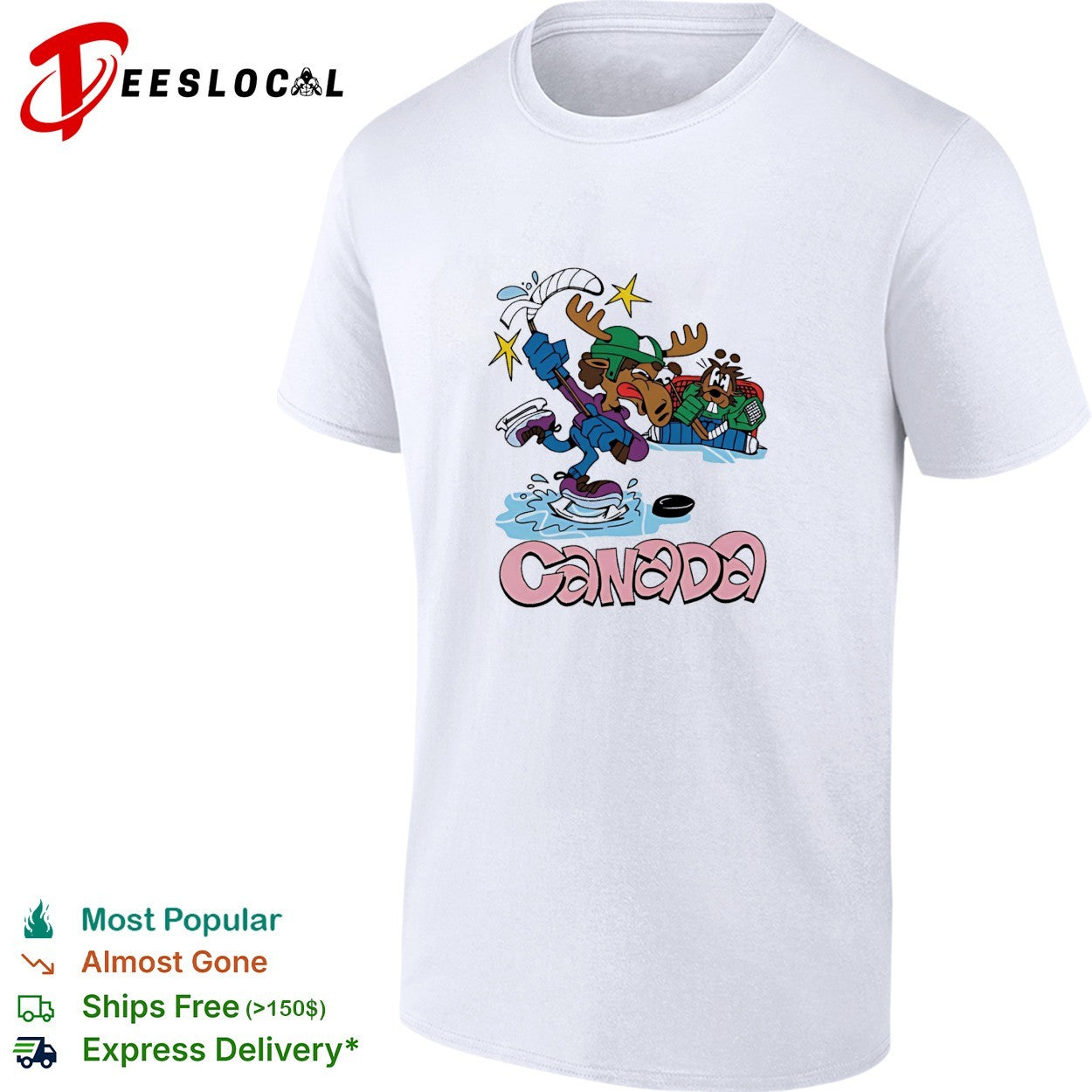 Canada moose playing hockey against beaver shirt