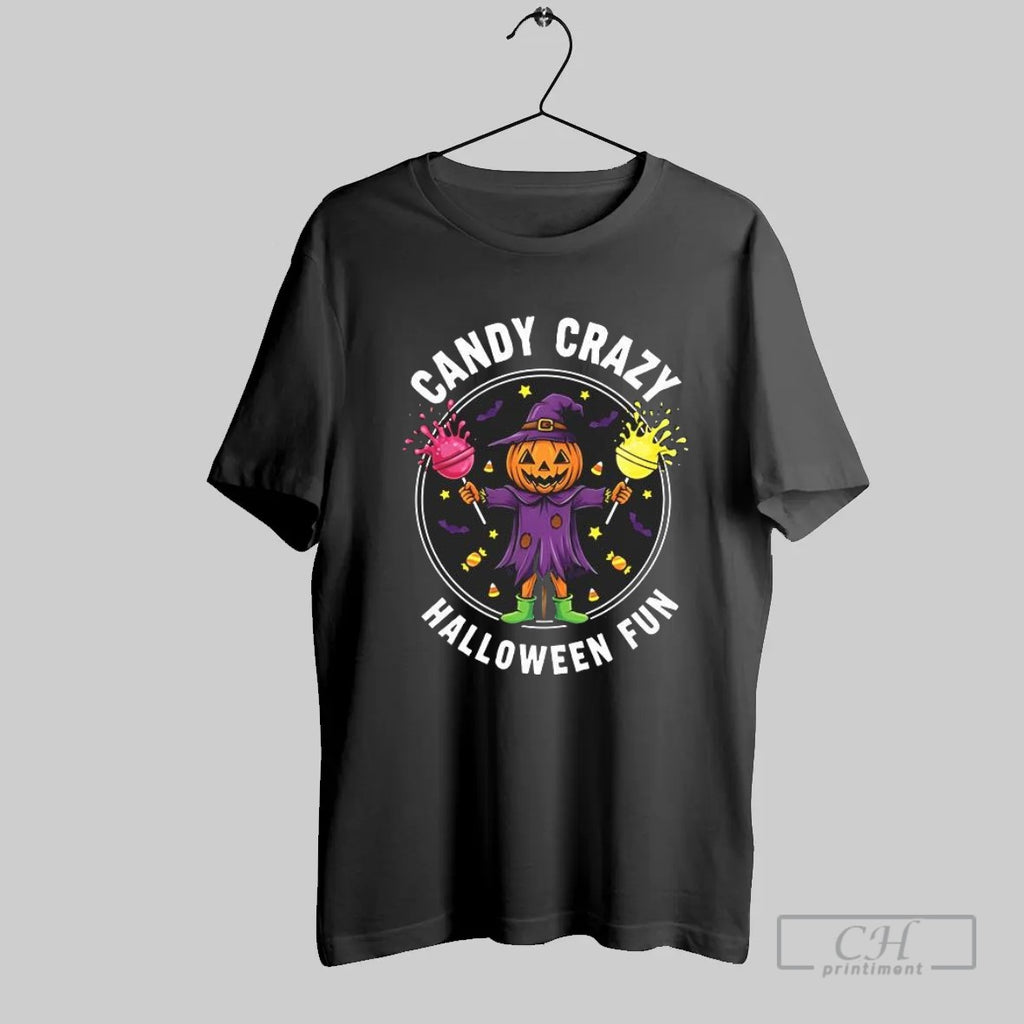 Candy Crazy Pumpkin Scarecrow Halloween Fun T Shirt