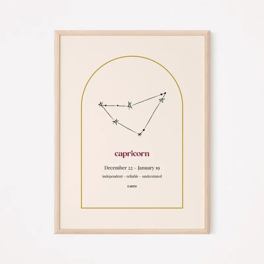 Capricorn Minimalist Beige Zodiac Poster, Sophisticated Horoscope Art, Constellation, and Astrology-inspired Star Sign...