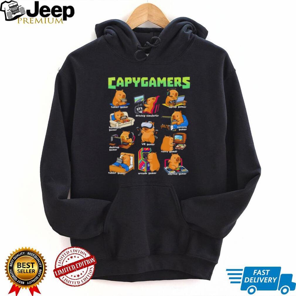 Capygamers Funny Capybara Video Game Types Gaming Lovers T Shirt