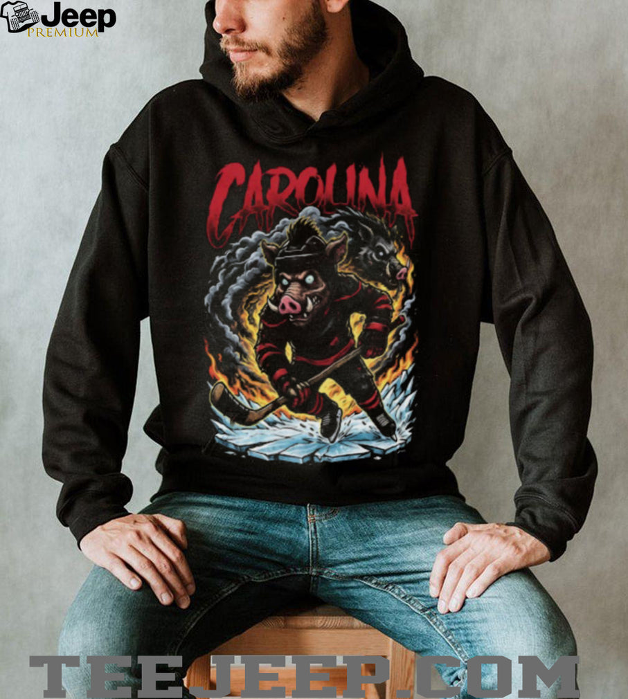 Carolina Hockey Wild Boar Mascot Fire Smoke Graphic T Shirt