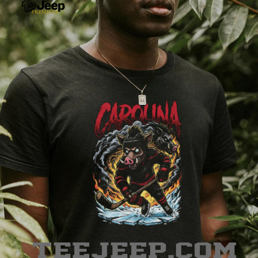 Carolina Hockey Wild Boar Mascot Fire Smoke Graphic T Shirt