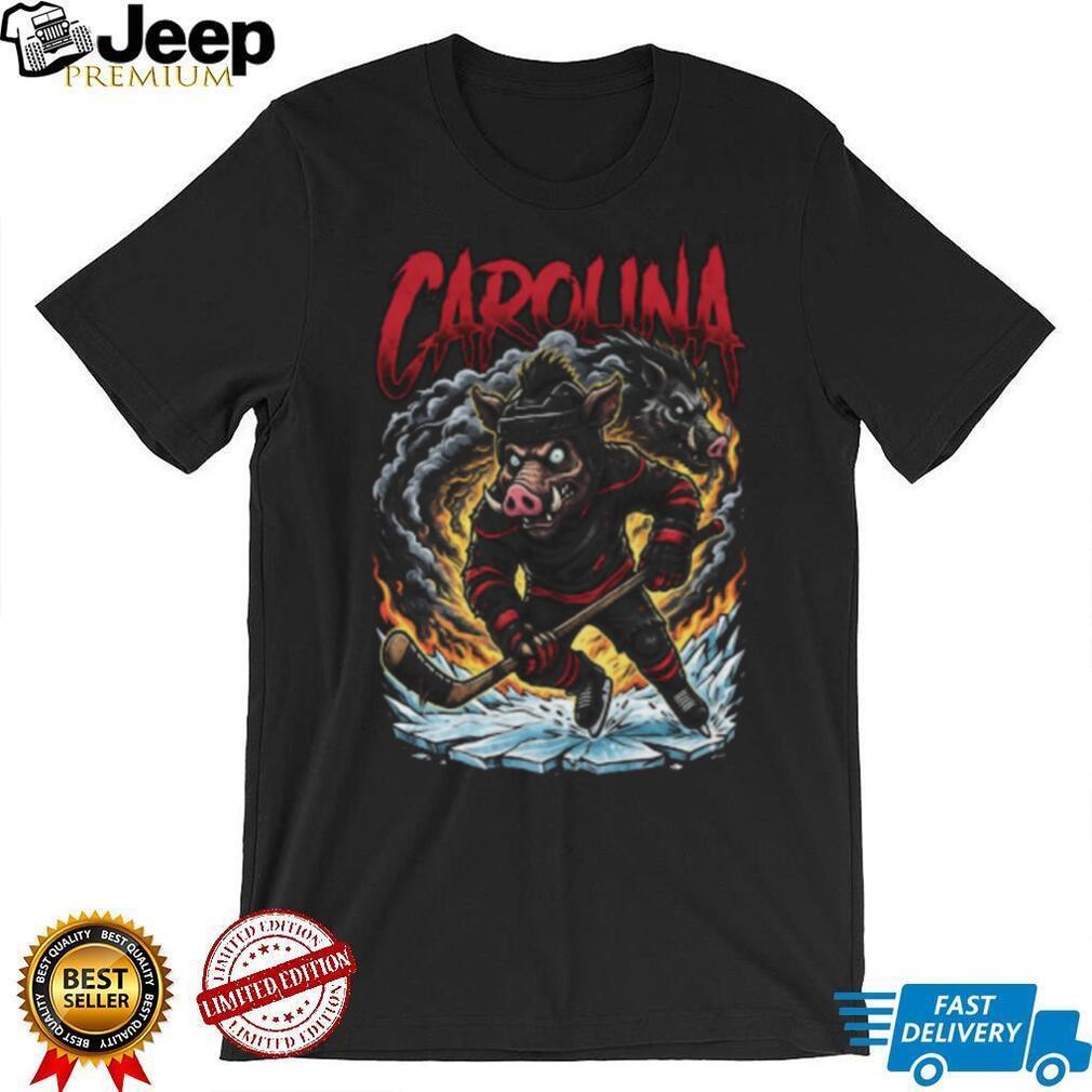 Carolina Hockey Wild Boar Mascot Fire Smoke Graphic T Shirt