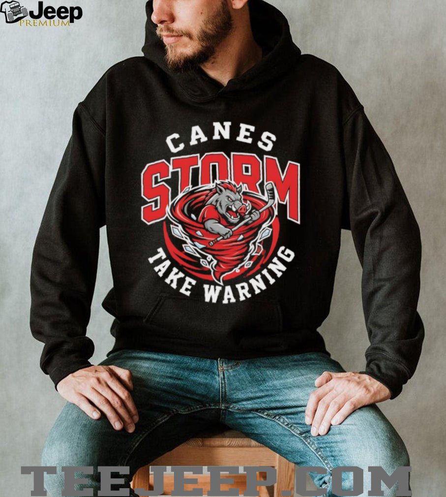 Carolina Hurricanes Canes Storm Take Warning Hockey Mascot Vintage Retro Men Women Fans T Shirt