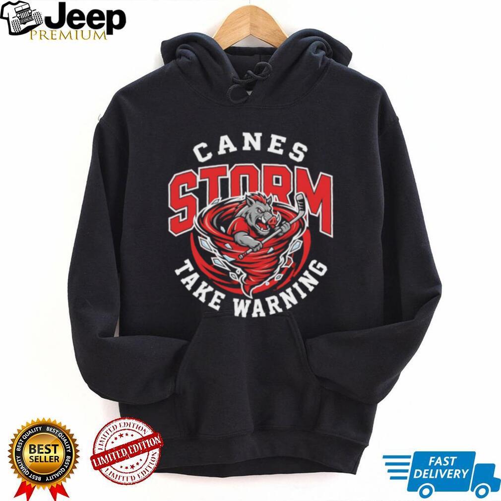 Carolina Hurricanes Canes Storm Take Warning Hockey Mascot Vintage Retro Men Women Fans T Shirt