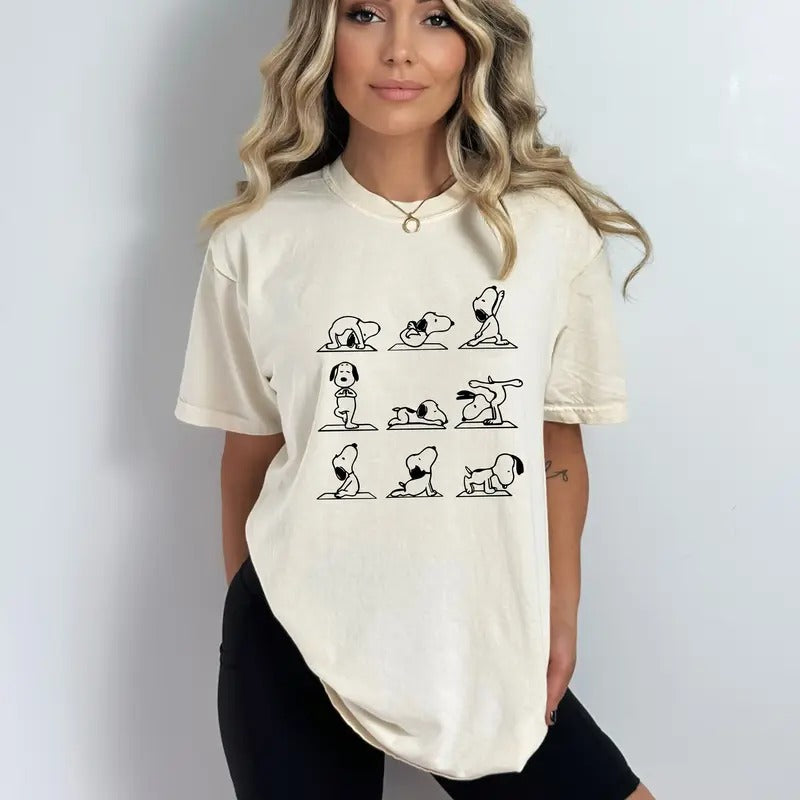 Cartoon Dog  T-Shirt, Beagle Buddy Top, Yoga Dog Poses Shirt, Zen Dog Tee,Yoga Lover Gift,Animal Yoga Tee,Playful Pup Tee