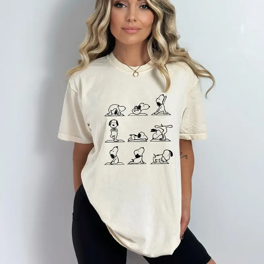 Cartoon Dog  T-Shirt, Beagle Buddy Top, Yoga Dog Poses Shirt, Zen Dog Tee,Yoga Lover Gift,Animal Yoga Tee,Playful Pup Tee
