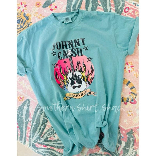 Cash Guitar T shirt  | Seafoam comfort colors t shirt