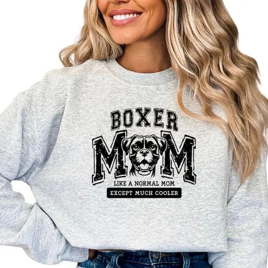 Casual Boxer Mom Sweatshirt, Dog Lover Pullover Crewneck Sweatshirt, Comfortable Long Sleeve Boxer Mom Sweatshirt, Dog Mama Sweatshirt, Pet Tee, Dog Lover Gifts for Women, Boxer Sweater