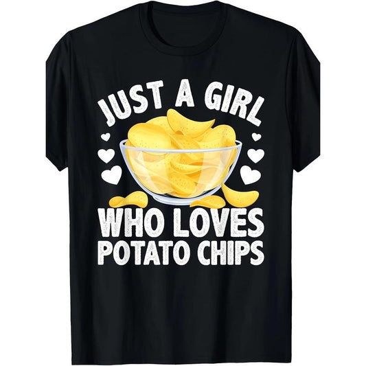 Casual Cotton T-Shirt with Unique Potato Chips Design - Soft & Breathable, Short Sleeve Crew Neck Tee for Men and Women, Machine Washable, Perfect for All Seasons Made in USA