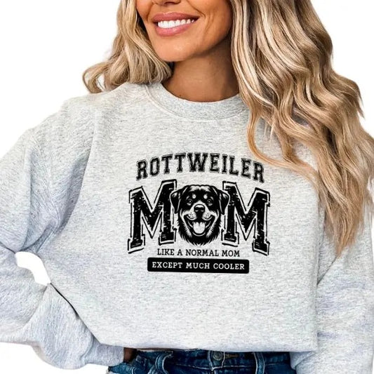 Casual Rottweiler Dog Mom Sweatshirt, Dog Lover Pullover Crewneck Sweatshirt, Comfortable Long Sleeve  Mom Sweatshirt, Dog Mama Sweatshirt, Pet Tee, Dog Lover Gifts for Women, Rottie Sweatshirt