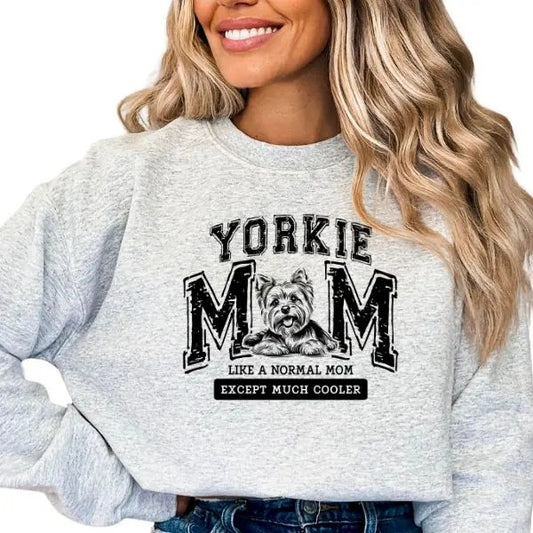 Casual Yorkie Terrier Dog Mom Sweatshirt, Dog Lover Pullover Crewneck Sweatshirt, Comfortable Long Sleeve Yorkshire Terrier Mom Sweatshirt, Dog Mama Sweatshirt, Pet Tee, Dog Lover Gifts for Women, Yorkie Sweatshirt