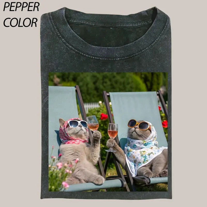 Cat Enjoy the Party Shirt, Cat Cute Shirt, Cat Love Vintage Graphic Tee, Funny Cat Shirt, Women's T-shirts Streetwear Top Cotton