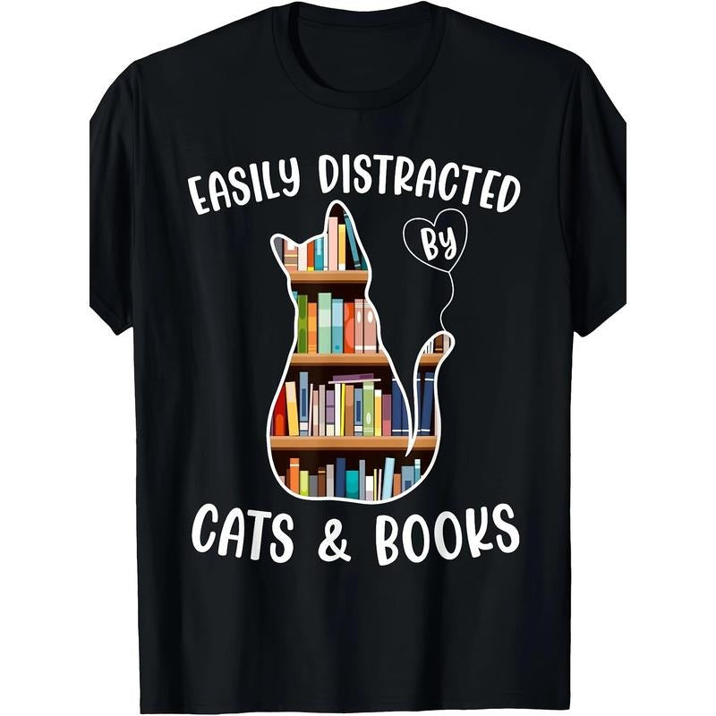 Cat Lady T-shirt Book Lady Librarian Reading T-shirt Made in USA