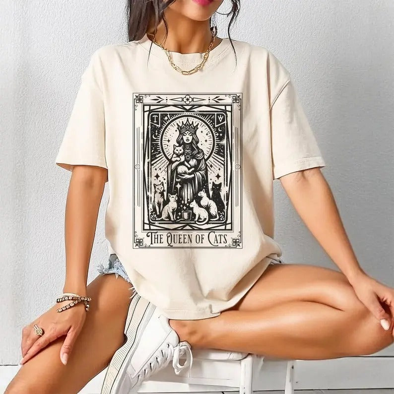 Cat Lover Tarot T-Shirt, Queen Of Cats Tarot Card Tee, Gift For Cat Mom, Witchy Cat Lady Shirt, Funny Cat Tarot Tee, Book Lover Gift, Reading Book, Womens Book Gift, Bookish Gift, gift for her