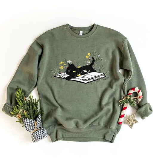 Cat Mom Shirt, Cat Lover Tee, Cute Book Cat Shirt, Floral Book Shirt, Book Lover Sweatshirt, Reader Bookish Tee, Cat...