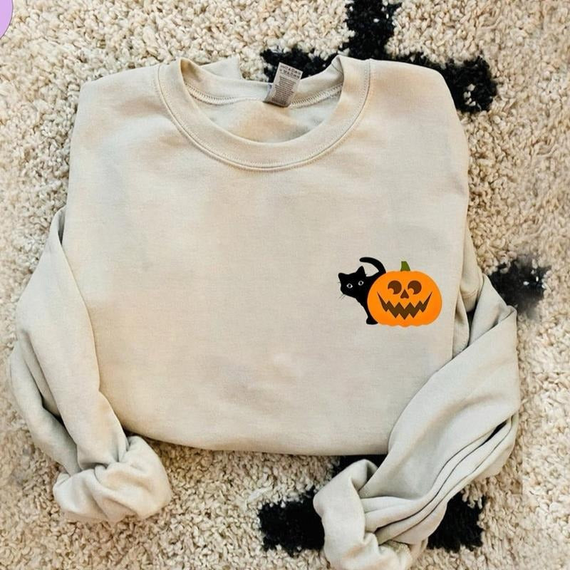 Cat Pumpkin Halloween Sweatshirt or Hoodie, Cat Lover Gift, Funny Halloween Cat Shirt, Halloween Shirt, Halloween Cat Clothes