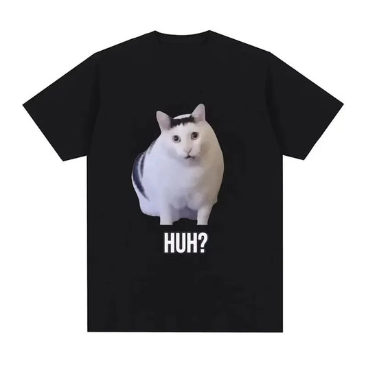 Cat Saying Huh? Funny Meme Vintage Graphic T-shirt Men Women 100% Cotton Breathable Short Sleeve Oversized T Shirts Fashion Harajuku Tee Shirt