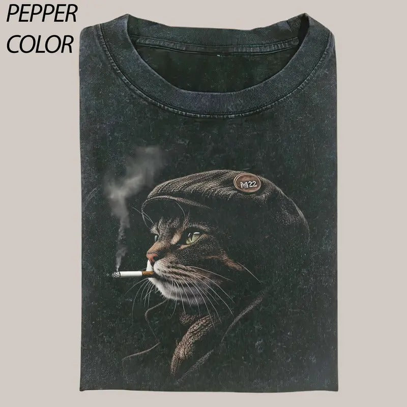 Cat Scotty Simpson T-Shirt, Cat Cute Shirt, Cat Smoking Vintage Graphic Tee, Funny Cat Shirt, Women's T-shirts Streetwear Top Cotton