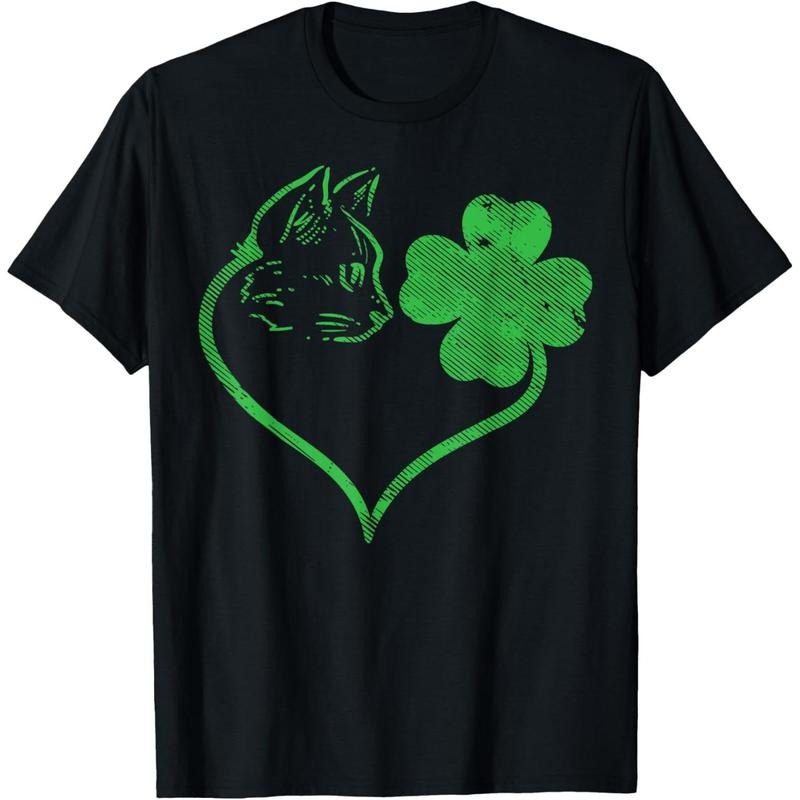 Cat Silhouette Shamrock St Patricks Day Kitten Lover Pet T-Shirt made in USA
