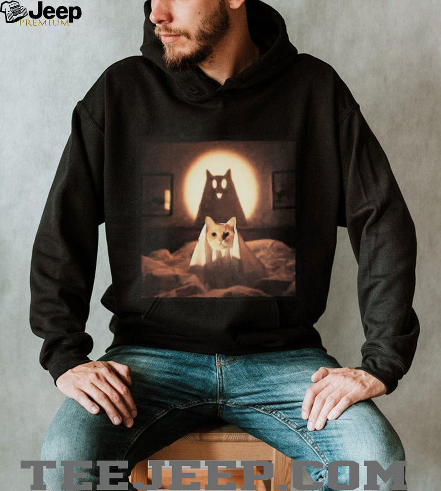 Cat Under Sheet Ghost Shadow Funny Meme Graphic T Shirt
