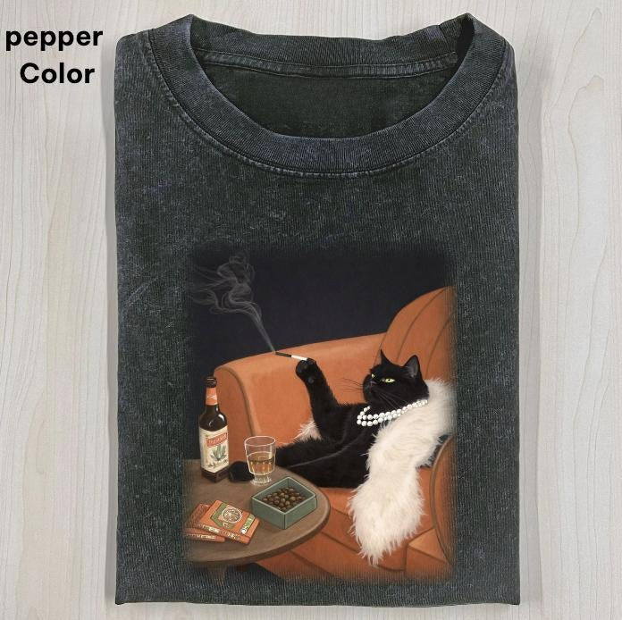Cat smoking a cigarette Vintage Graphic Tee, CAT SELFIE T-SHIRT, FUNNY CUTE CAT, funny shirts for women, Womenswear Cotton Top