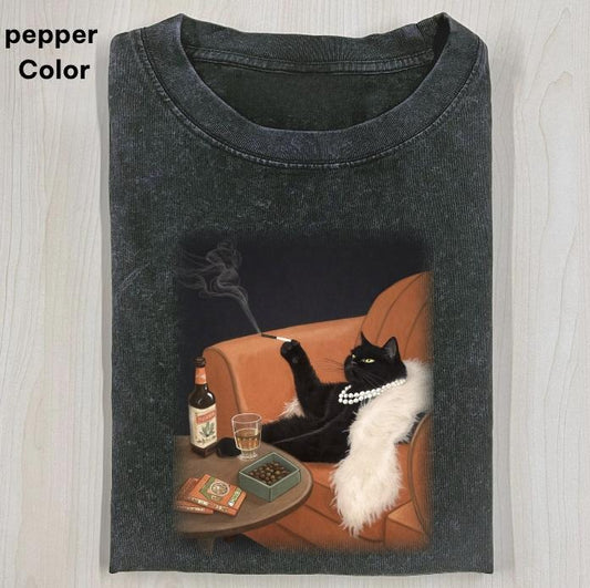 Cat smoking a cigarette Vintage Graphic Tee, CAT SELFIE T-SHIRT, FUNNY CUTE CAT, funny shirts for women, Womenswear Cotton Top