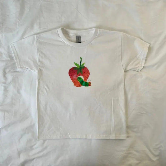 Caterpillar Eating Strawberry Baby Tee, vintage, Coquette, Pinterest, The Very Hungry Caterpillar, kawaii streetwear, ahs style, soft girl