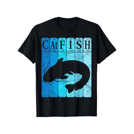 Catfish Periodic Table Graphic T-Shirt, 100% Cotton, Casual Crew Neck, Short Sleeve, Regular Fit, Slight Stretch, Knit Fabric, for Adults, All-Season, Fishing & Outdoor Theme, Weekend Casual Style Made in USA