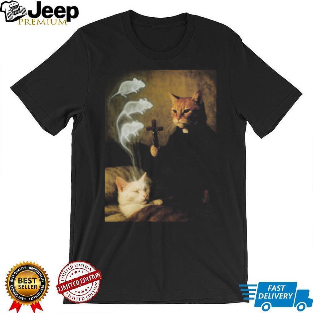 Catholic Priest Cat Exorcising Mouse Spirit Funny Pet T Shirt