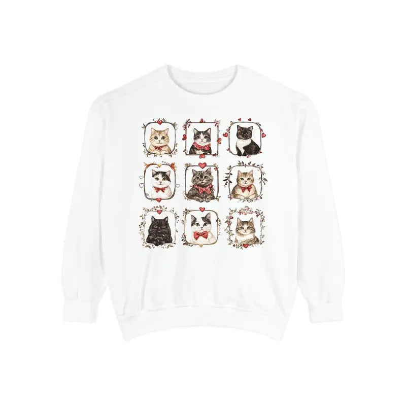 Cats Valentine Sweatshirt Comfort Colors,  Cat Valentine's Day Women's Crewneck, Cat Lover Women's Sweater