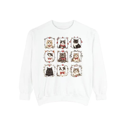 Cats Valentine Sweatshirt Comfort Colors,  Cat Valentine's Day Women's Crewneck, Cat Lover Women's Sweater
