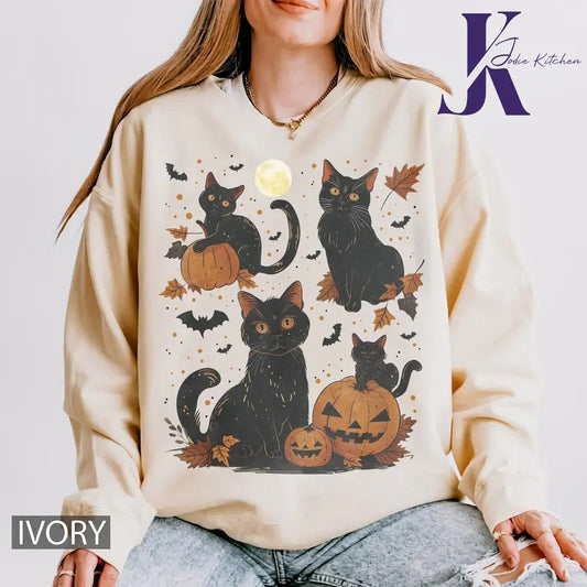 Cats and Pumpkins Comfort Colors Shirt, Black Cat Halloween Shirt, Autumn Shirt, Cute Fall T-Shirt, Halloween Shirts, Spooky Season Shirt