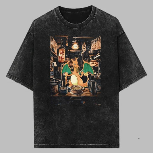 Charizard Vintage Tee, Pokemon Shirt, Charizard Ramen T-Shirt, Anime Graphic Tee, Gift For Pokemon Fans, Unisex Anime Gift Menswear Womenswear Top