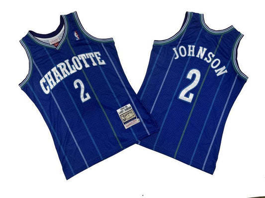 Charlotte Hornets #2 Larry Johnson Hornets 2 # Purple 84-85 Season Mitchell Retro Jersey -- Larry Style 1