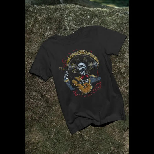 Charro Dia De Los Muertos T Shirt Men's 100% Cotton Crew Neck Short Sleeve Casual Rock Style Tee