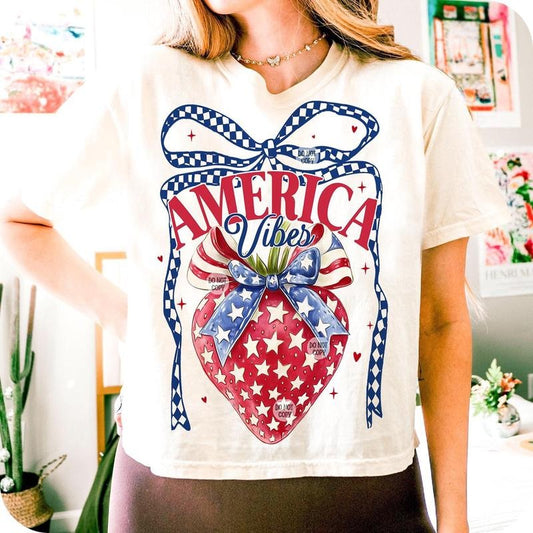 Checkered America Strawberry Shirt, Trendy 4th of July Sublimation, USA Flag Design, America Vibes Shirt , Summer Retro Digital Download