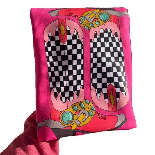 Checkered Boots Crewneck Sweatshirt western clothing stuff, western outfits women tops, country western girl clothes hoodies winter outfits for women