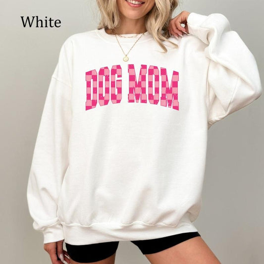 Checkered Dog Mom Sweatshirt, Cute Mother's Day Shirt, Gift for Dog Moms, Cozy Fleece Sweatshirt, Everyday Casual Comfort